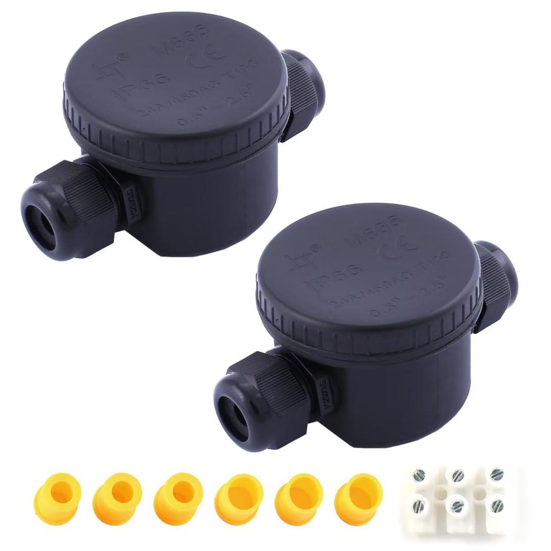 Pack of 2 IP66 Round Waterproof Junction Box, 2Way 3Pin(24A 450VAC) Underground/Outdoor Wiring Installation,Suitable for Outdoor Billboards,Tunnel,Road Landscape Lights,Etc4-12mm,