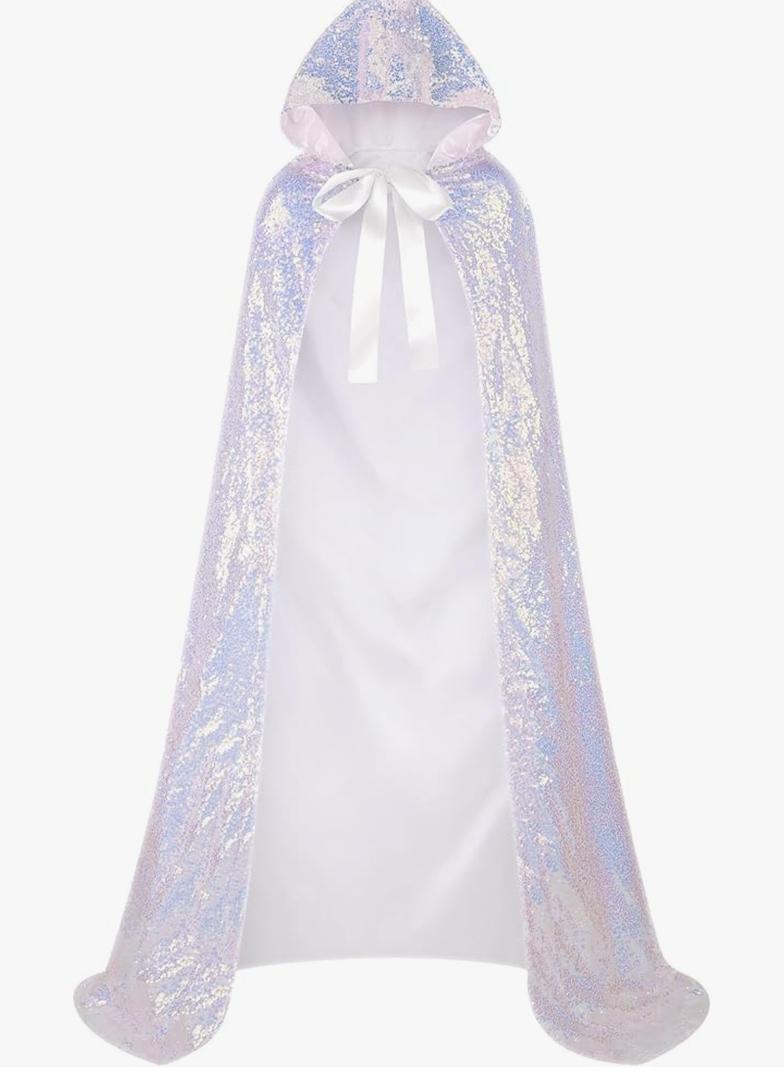 Suhine Mardi Gras Costume Sequins Princess Hooded Cape Costume Shiny Fairy Mermaid Cloaks Cosplay Party God Woman, S