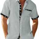 Men's Casual Short Sleeve Button Down Shirt Summer Beach Shirt Vacation Shirt with Pocket (M)