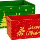 Red Co. Set of 2 Red and Green Decorative Nesting Wooden Merry Christmas Storage Crate Organizers with Golden Lettering