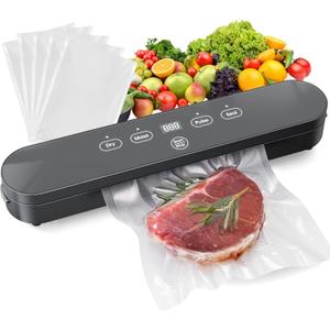 Food Vacuum Sealer Machine, 75kPa Compact Vacuum Sealer for Food, 4-in-1 Food Sealer with Digital Timer, Moist/Dry, Pulse, Seal Modes, Includes 20 Vacuum Bags, Perfect for Freezer Storage