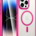 FNTCASE for iPhone 14 Pro Case: Strong Magnetic Phone Case with Screen Protector | Translucent Matte Slim Shockproof Protective Drop Protection Phone Cover (Hot Pink)