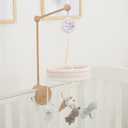 Baby Crib Mobile Musical Nursery Mobiles for Bassinet with Wooden Holder, Animal Toys Crib Mobile with Music for Baby, White