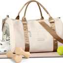 FIORETTO Womens Gym Tote Duffle Bag with Wet Pocket & Shoe Compartment, Sports Duffel Overnight Weekender Hospital Workout Carry on Bag for Girls, Ideal for Travel, Swimming, Dance, Ballet Beige