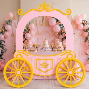 HunnmingRe 5.2FT Princess Party Table Decoration with Carriage Cardboard Cutout 72 x 30 Inch Table Cover Banner Princess Party Photo Booth Props Wheels Decor for Birthday Backdrop Background Supplies
