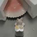 Easter Bunny Ceramic Cake Stand  Hand-Painted Pink Flower Dessert Plate, Holiday Ceramic Cake Holder for Easter Party, Spring Table Decoration