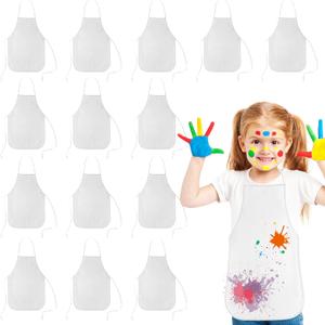 KUUQA 16Pack Kids Art Aprons Bulk White Children Painting Aprons Art Smocks for Craft Kitchen Classroom Painting Party Supplies