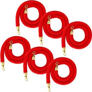 Nuogo 6 Pcs Velvet Stanchion Rope Red Carpet Party Decorations 5ft Crowd Control Velvet Ropes Safety Barrier with Gold Hook for Event Movie Theaters Grand Opening Hotel Christmas Party Supplies