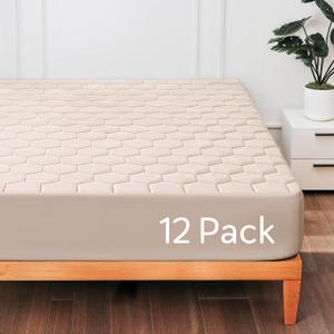Hearth & Harbor 12 Pack Queen Size Quilted Fitted Mattress Pad Cover, 100% Waterproof Mattress Protectors, Deep Pocket Fitted Mattress Cover 8" - 21" (60" x 80", Beige Cream)