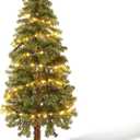 4 ft Pre-lit Artificial Christmas Tree Fake Hickory Cedar Topiary Slim Mini Trees with LED Lights and Stand Plants Faux for Garden Outdoor Indoor Door Offices Farmhouse Home Decor