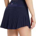 baleaf Women's Pleated Tennis Skirt Golf Skorts for Woman High Waisted Lightweight Athletic Shorts Pockets (Blue, L)