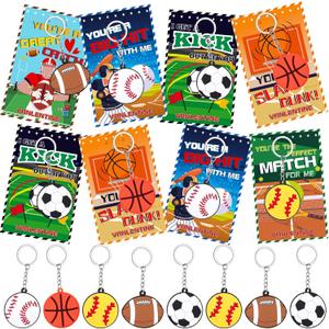 30Pack Valentines Day Cards for Kids School with Valentines Sports Ball Keychain Valentine Day Gifts for Boys Valentine's Day Classroom Gifts Exchange Party Favors Prizes Bag Stuffers