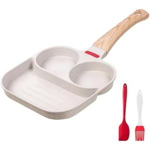 Biubumtu Egg Frying Pan Nonstick - 3 Section Egg Skillet 3-In-1 Divided Breakfast Grill Pan, 7.9" Omelette Pan Compatible with Gas Stove & Induction Cooktops, PFOA Free