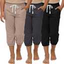 3 Pack Girls Capri Sweatpants Kids Active Casual Drawstring Jogger Pants with Pockets and Elastic Ankles 7-8Y