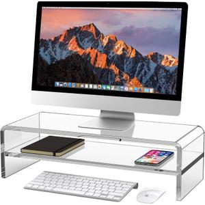 Egchi Acrylic Monitor Stand, 2 Tiers Computer Monitor Riser(20x8x5.5 Inch), Monitor Riser/Computer Stand for Home,Office,Business,PC Desk Stand for Keyboard Storage& Multi-Media Laptop Printer Screen