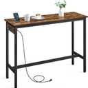 VASAGLE Bar Table, Narrow Long Kitchen Dining Table with Charging Station, Sturdy Metal Frame, Industrial, 15.7 x 47.2 x 35.4 Inches, Rustic Brown and Ink Black ULBT121K01