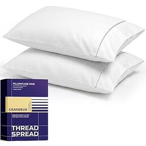 THREAD SPREAD 100% Egyptian Cotton Pillowcases Queen Size Set of 2 - Luxury 2000 Series Standard/ Queen Pillow Cases, Soft Cooling Sateen Weave, Envelope Closure Hotel Style (21” x 32”, White)