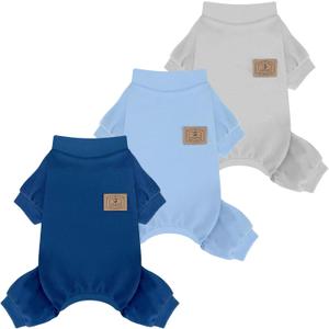 XPUDAC 3 Pack Fleece Dog Pajamas Winter Dog Clothes for Small Medium Dogs Boy Girl Warm Soft Puppy Outfit Pet Costume, Light Sky Blue, Navy, Light Gray, S