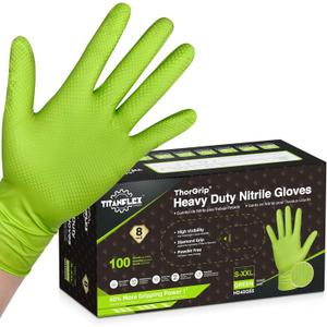 TitanFlex Thor Grip Heavy Duty Green Industrial Nitrile Gloves with Raised Diamond Texture, 8-mil, Latex Free, Powder Free (Large (Pack of 100)) TitanFlex Thor Grip Heavy Duty Green Industrial Nitrile Gloves with Raised Diamond Texture, 8-mil, Latex Free, Powder Free (Large (Pack of 100))
