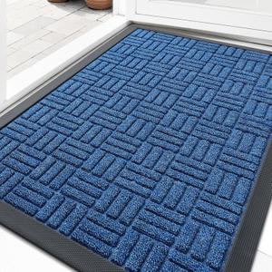 OLANLY Front Door Mat Outside Entrance 29.5x17, Absorbent, Heavy Duty Sturdy Natural Rubber Doormat Indoor Outdoor, Non-Slip, Stain and Fade Resistant, Low Profile Floor Mat for Entryway, Ocean Blue
