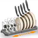 Adjustable Pot Lid Organizer Rack, 9 Compartments Cabinet Storage Holder for Pots, Pans, Lids, Cutting Boards, Bakeware (Gray)