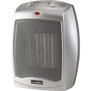 Lasko Desktop Electric Ceramic Space Heater with Adjustable Thermostat, 2 Heat Settings and Fan Only Mode, 9.2 Inches, Silver, 754200