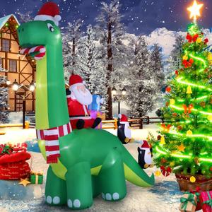 13ft Christmas Inflatable Outdoor Decorations, Dinosaur Back Santa Claus Inflatable Decorations with LED Lights for Indoor Outdoor Patio Garden Christmas Decorations