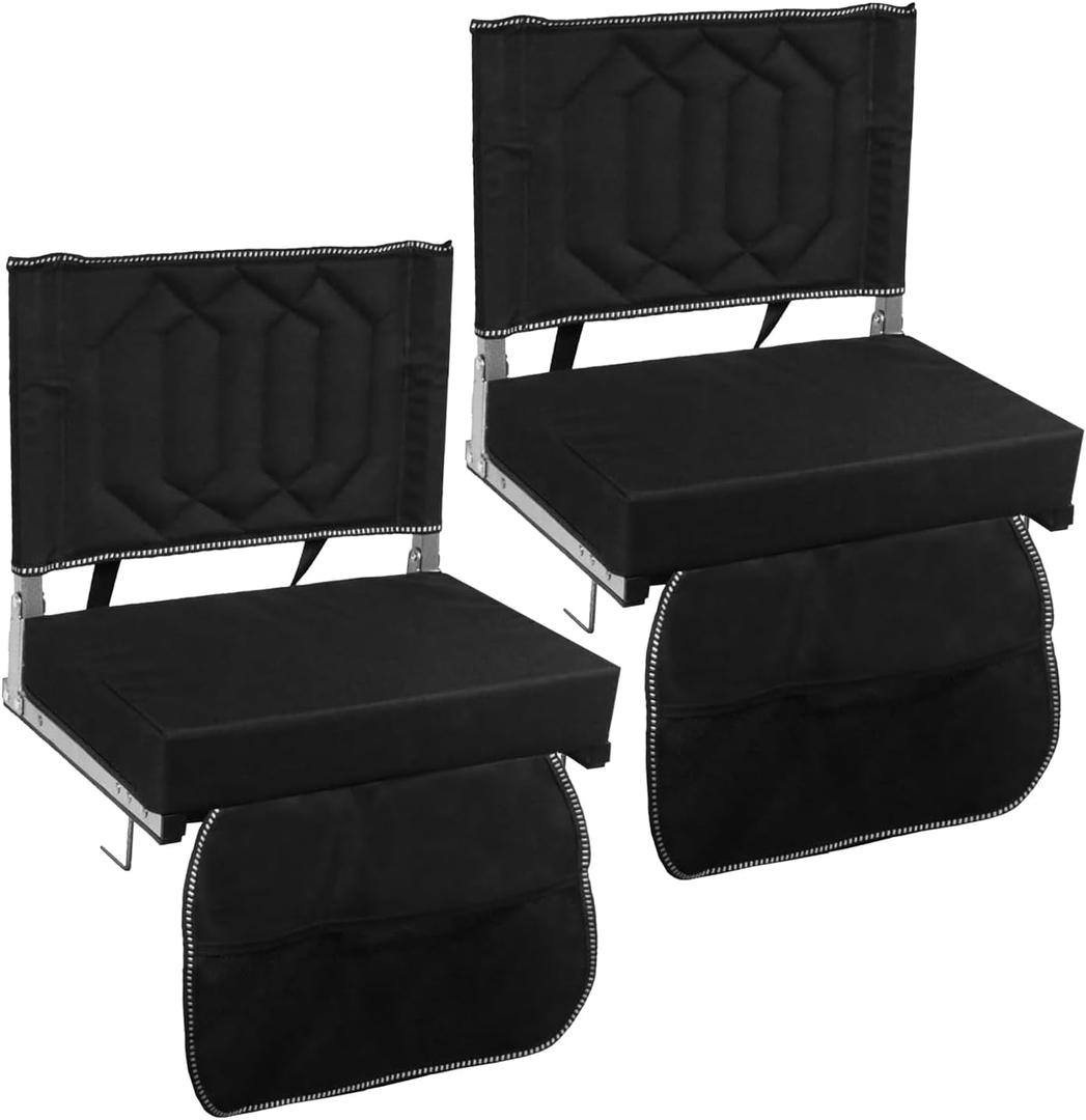 Portable Folding Stadium Chair with Back Support (2 Pack, Black)