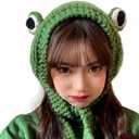 Frog Headband Hat Cute Crochet Knitted Headband Outdoors Big Eye Frog Cap Earflap Ear Protective