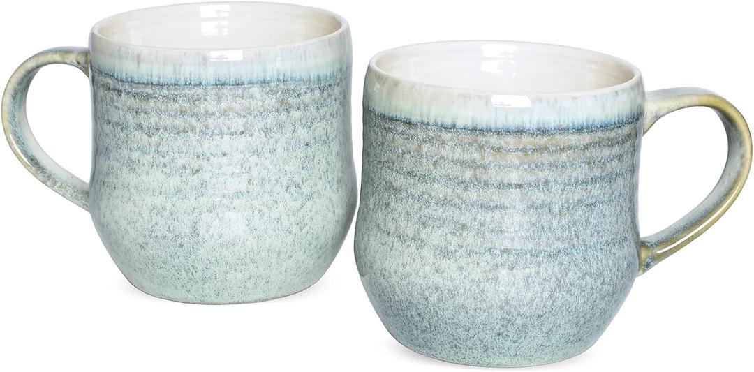 Bosmarlin Large Ceramic Coffee Mugs Set of 2, 17 Oz, Big Tea Cup for Office and Home, Dishwasher and Microwave Safe (Willow Green, 2)