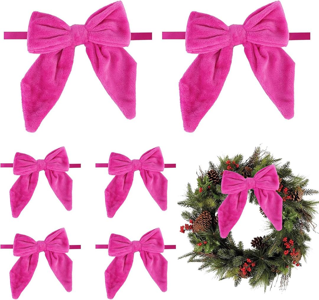 AIMUDI Hot Pink Bows 5''6'' Christmas Bows for Gift Wrapping Fuchsia Present Bows Fur Bows for Christmas Trees Fireplaces Wreaths Crafts Home Outdoor Winter Decoration, 12 PCs