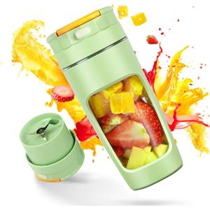 Slim Portable Blender Cup, 20oz (600ml) Personal Travel Juicer with Leakproof Lid, USB-C Rechargeable Licuadora Portatil for Smoothies and Shakes, Auto-Cleaning(green)