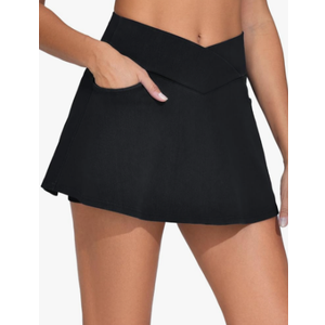 Women's Cross Waist Jean Skorts Stretchy Ruffle Denim Skirts with 2 in 1 Shorts Pockets, S