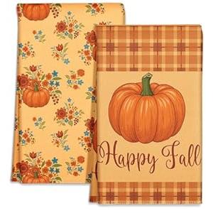 Miss Adola Fall Kitchen Towels Set of 2 - Fall Kitchen Dish Towels 18x26 Inches Decorative Autumn Themed Towel for Thanksgiving Harvest, Absorbent Hand Towel with Hanging Loop, Retro Fall Pumpkin