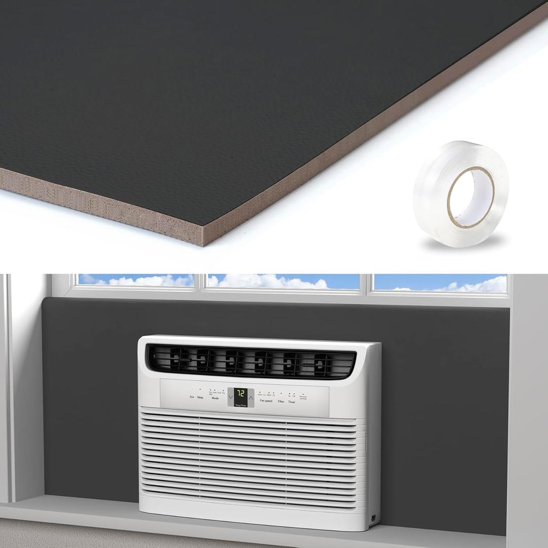 LBG Products Window Air Conditioner Side Panels,Full Surround AC Foam Panel for Indoor Window AC Units,Summer and Winter Window Seal Cover (Black)