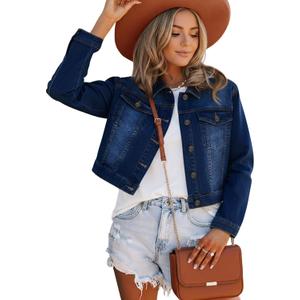 JMOJO 2026 Cropped Denim Jacket for Women Stretchy Fitted with 2 Pockets Lightweight Trendy Short Jean Shacket