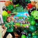 Pixel Gamer Birthday Decorations for Boys All in One Party Decor Kit with Authentic Biome Colors (Cocoa Brown, Jungle Green, Black) Includes TNT & Controller Foil Balloons, Backdrop, and Tablecloth