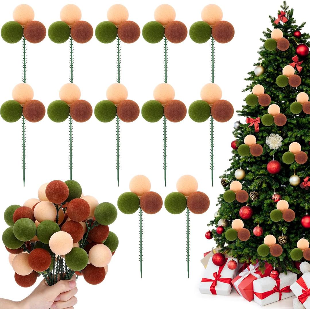 24 Pcs 7.9 Inch Christmas Ball Ornament Picks Christmas Tree Picks with Glitter Xmas Ball Ornaments for Xmas Tree Topper Vase Fillers Wreath Stairs Garland Decoration Supplies (Novelty)