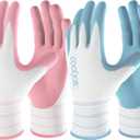 COOLJOB 2 Pairs Gardening Gloves for Women Ladies, Breathable Rubber Coated for Yard Garden, Outdoor Indoor Protective Work with Grip, Small Size, Blue & Pink