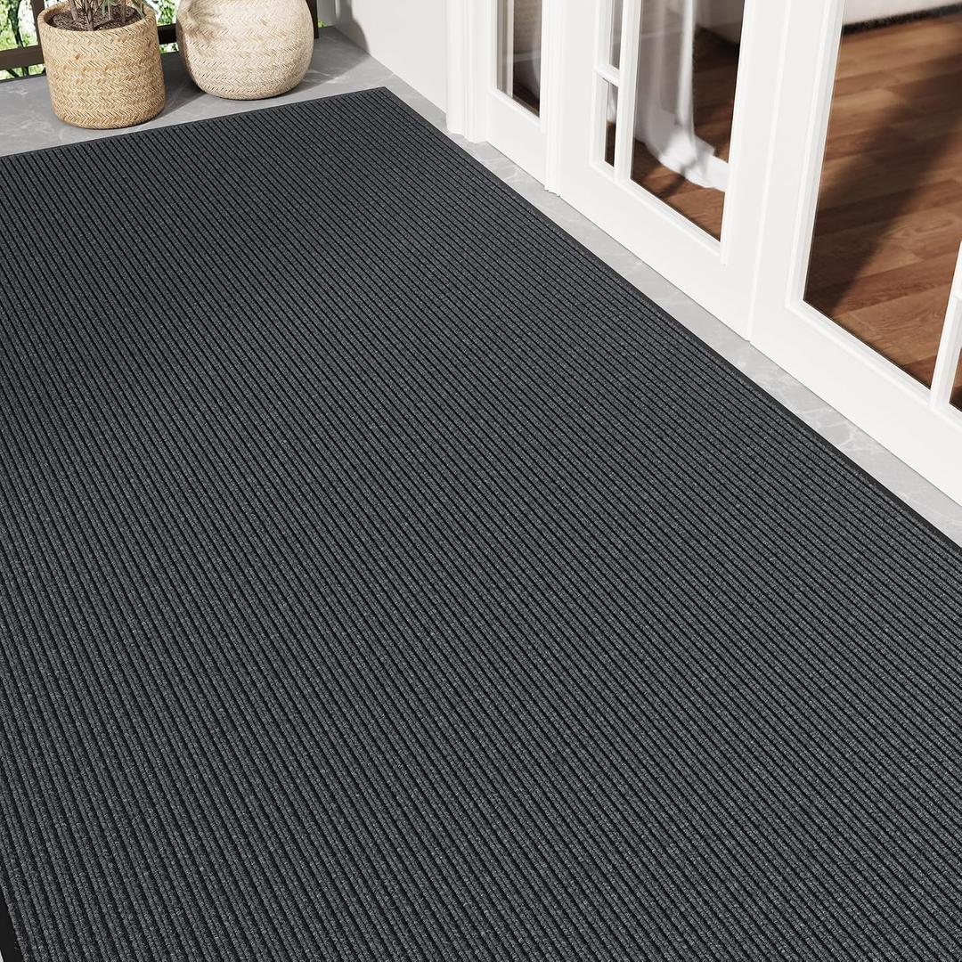 Large Commercial Door Mat, 4' x 8' Front Door Mat Outside Entrance, Low Profile Easy Clean Welcome Mat Indoor Outdoor, Absorbs Moisture and Dirt, Non-Slip Backing Heavy Duty Outdoor Mat, Grey