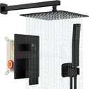Black Shower System, Shower Faucet Set Bathroom Square Rain Shower Head and Handle Set, Wall Mounted Shower Fixtures With Shower Valve and Trim Kit 12 inch Matte Black