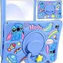 JoySolar for Samsung Galaxy Tab A7 Lite Case - Soft Silicone Cute Cartoon Tablet Case with Rotating Stand & Shoulder Strap, Shockproof Tablet case for Kids Boys Girls, Blue