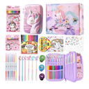 Fruit Scented Markers Set,56 Pcs Art Supplies for Kids Unicorns Gifts for Girls, Markers Set with Unicorn Pencil Case Art Supplies for Kids Craft Coloring (Purple)