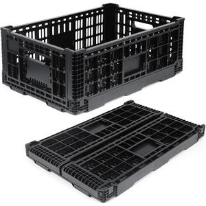 Collapsible Milk Crate, 52L Heavy Duty Plastic Storage Crate Stackable, Collapsible Crates for Storage, Space Saving for Home & Camping - Large Holds 130 lbs, Black