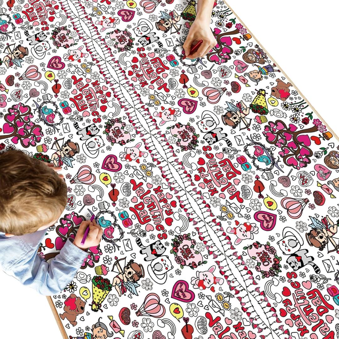 OHOME Valentines Coloring Tablecloth - Valentines Decorations |Valentines Crafts for Kids- Valentines Gifts Decor Accessories Party Favors Classroom School Valentine Backdrop,54" x 88"
