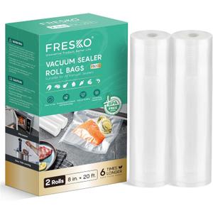 FRESKO 8"x20' Vacuum Sealer Bags for Food, 2 Rolls Customized Size Storage Bags with BPA Free, Heavy Duty Food Bags for Meal Prep and Sous Vide Cooking