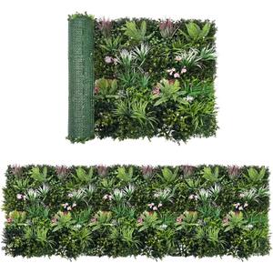Artificial Grass Wall Panels Roll 40'' x 120'' Boxwood Flower Cream Fern UV Protected Faux Greenery Hedge, Privacy Fence Screen, Grass Backdrop for Outdoor Garden Birthday Wedding Indoor Wall Decor