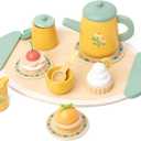 Wooden Tea Party Set for Little Girls, Pretend Play Kids Toys for Toddlers, Wood Play Food Kitchen Accessories (Royal Tea)