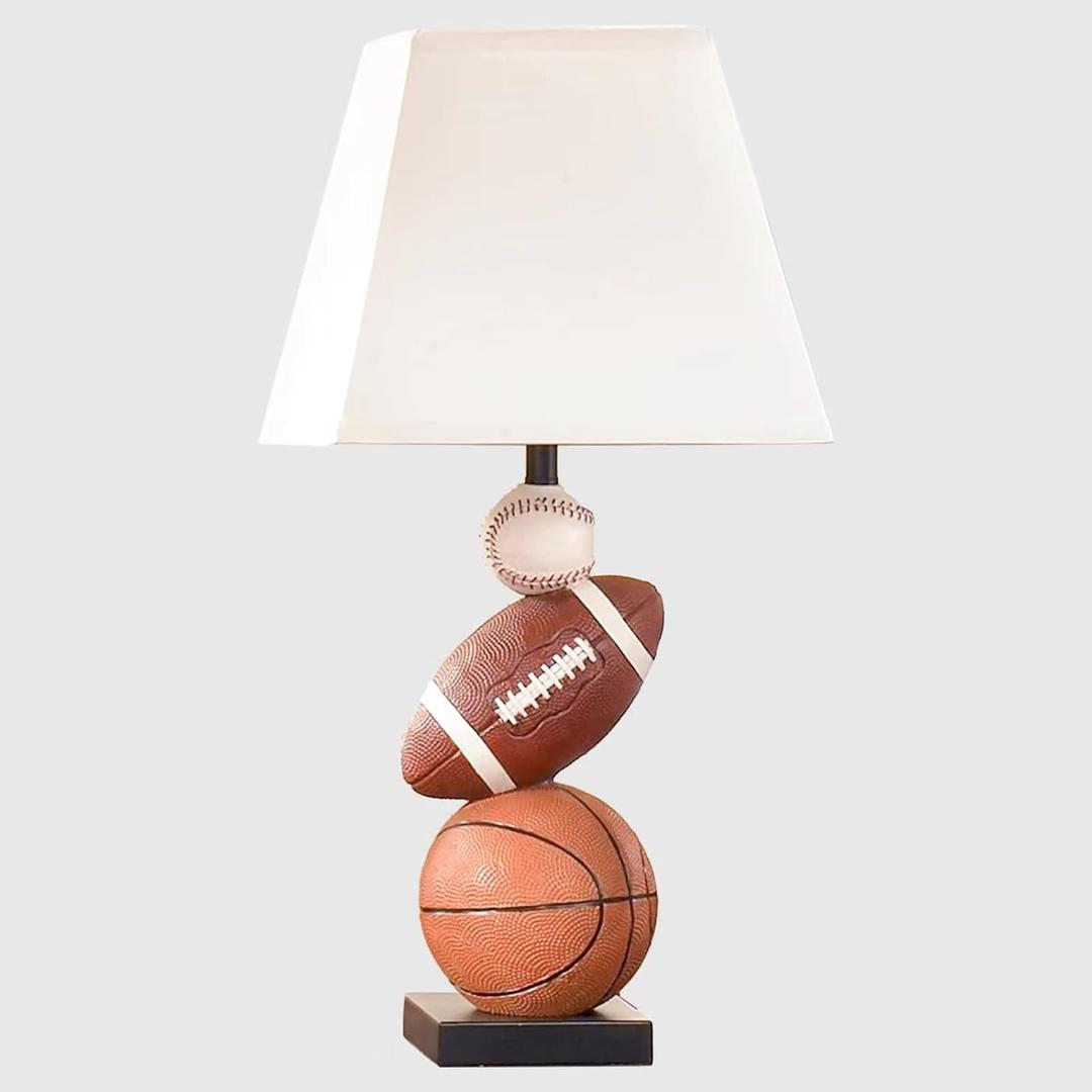 HERBESTBAY Kids Table Lamp, 14 Inch Football, Basketball & Baseball Design with Cute Lampshade, Sports-Themed lamp Ideal for Children's Bedroom Decor, Bedside Lamp Includes LED Bulb