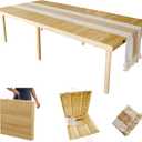 Amdermi Folding Picnic Table with Table Runner, Portable Boho Low Picnic Table for Indoor Outdoor, 60" x 30" Wooden Table for Camping, Wedding, Beach, Garden, Party(Large Size for 6-8)